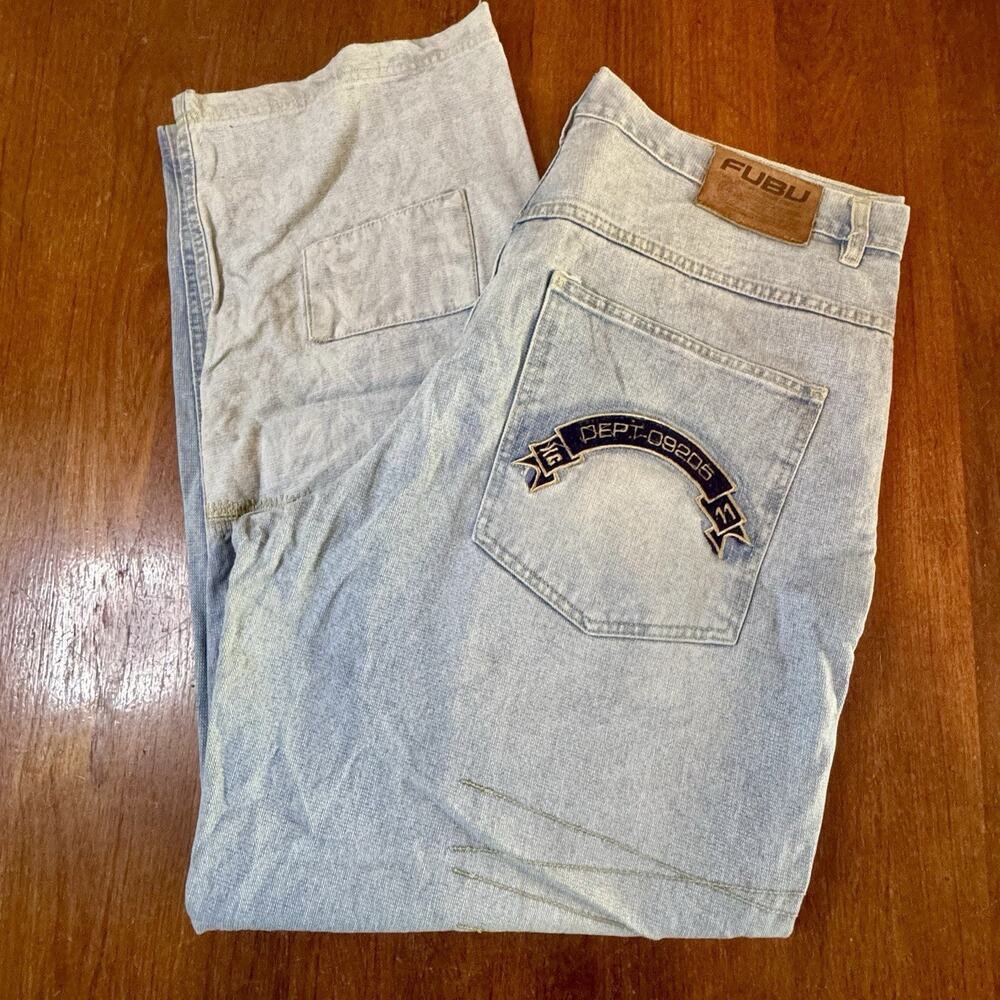 Vintage FUBU Jeans W40 L34 Y2K Baggy Hip Hop Light Wash Denim DEPT-09206